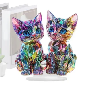 Colorful Cat Figurine Colorful Cat Miniature Ornaments 2D Acrylic