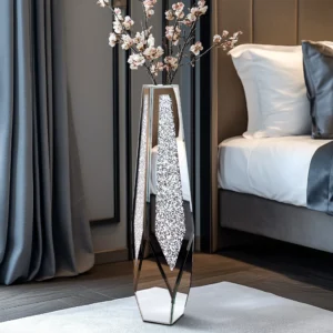Tall Floor Mirror Vase, Large Crushed Diamond Glass Vase for Home Decor