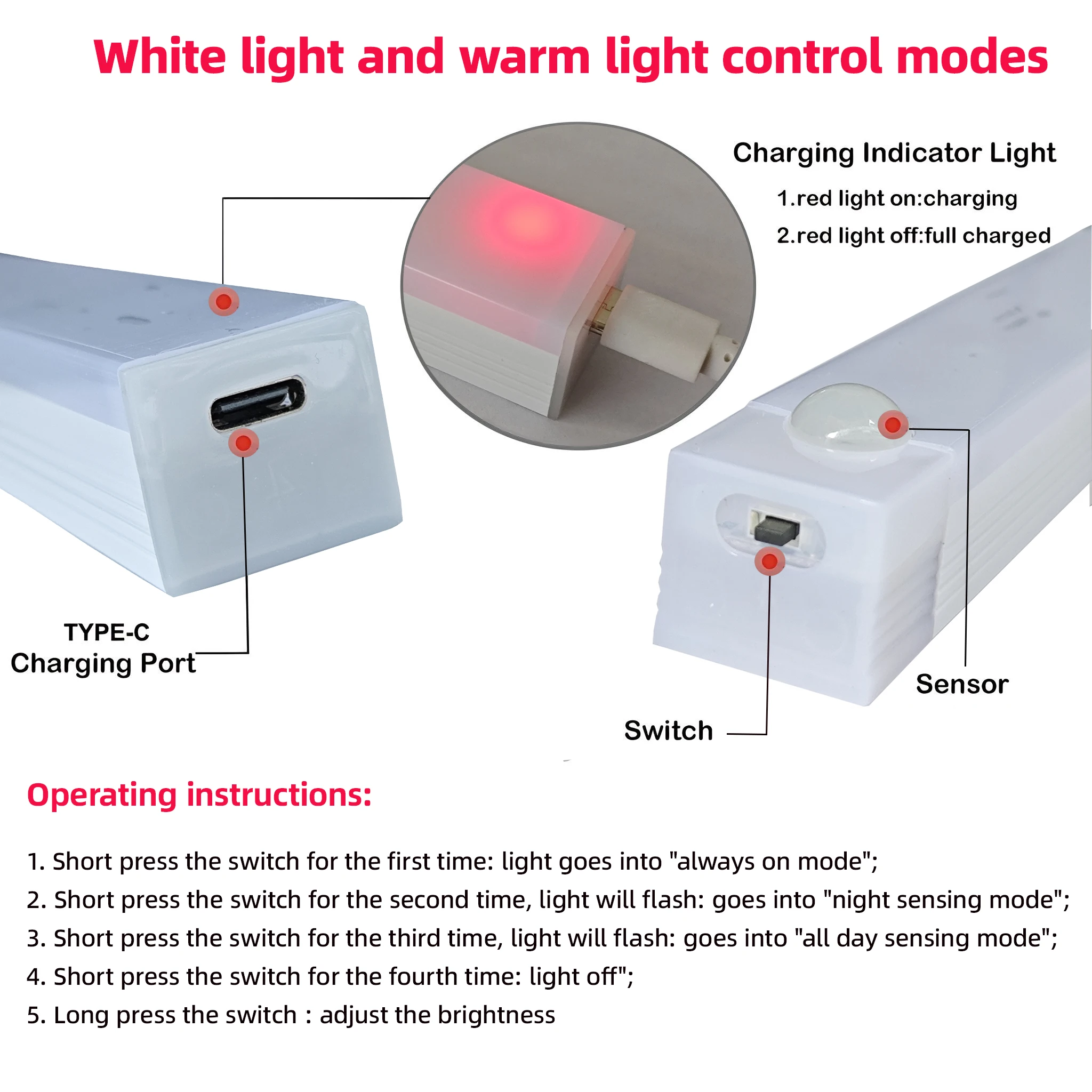 Wireless LED Motion Sensor Night Light – Rechargeable Type-C, Ultra-Slim, Dimmable Cabinet & Stair Lighting - Image 6